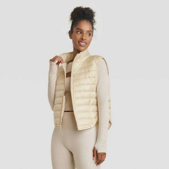 Women's Quilted Puffer Vest - JoyLab Ivory M - Picture 1 of 4